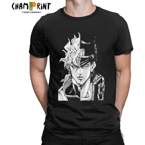 JoJo Bizarre Adventure T Shirt for Men 100% Cotton Fashion T-Shirts Crew Neck Dio Brando Jotaro Kujo Tees Short Sleeve