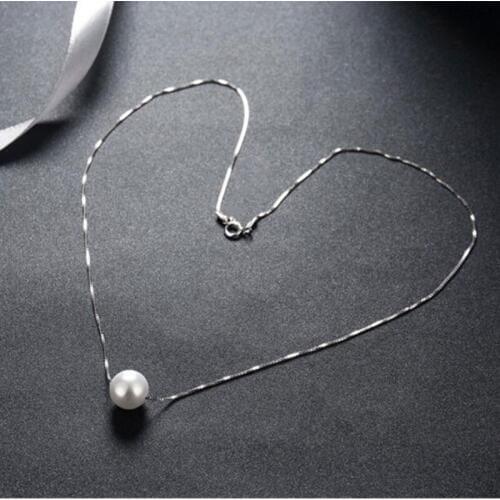 Cute Silver color Jewelry Simple Hot Fashion 10mm Freshwater Pearl Chain Necklace kolye collares bijoux femme