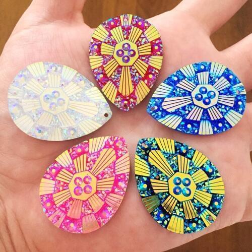 6pcs 30*40mm Teardrop Shape Sew On Rhinestones With Two Holes Flatback Resin Crystals Stones DIY Drop wedding -HB73