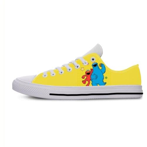 Street Anime Cartoon Sesame Elmo Cookie Monster Casual Cloth Shoes Low Top Lightweight Breathable 3D Print Men Women Sneakers
