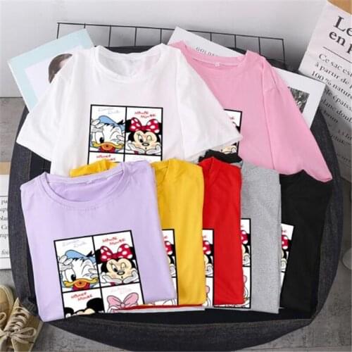 Disney Summer Cartoon Mickey Mouse Women T-Shirt Clothes Donald Duck Print Short-Sleeved T-shirt Casual O-Neck Tees Female Tops