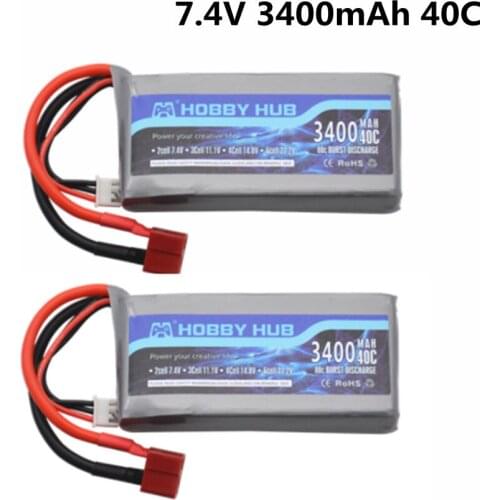 2PCS Lipo Battery 7.4V 3400mAh 40C For Wltoys 12428 12423 RC Car Upgrade part 2s 7.4v Battery for feiyue 03 Q39