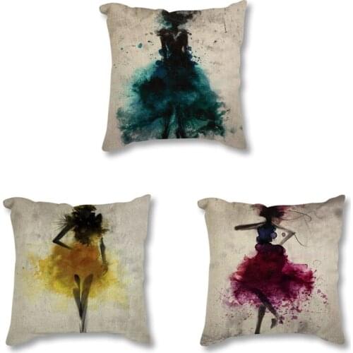 Fashion Girl Minimalist Art Printed Decorative Cushion for Sofa Car Abstract Watercolor Painting Throw Pillow 45X45 Home Decor
