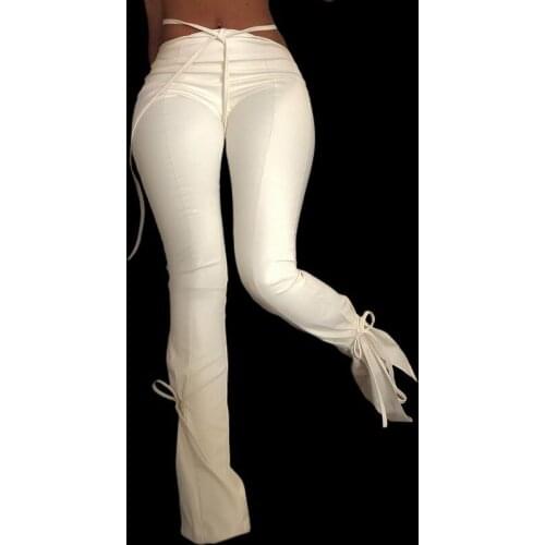 Fashionable Bandage Hollow Y2K Style Trousers Womens Street Casual Wear 2021 Autumn Winter PU Leather pencil pants Female