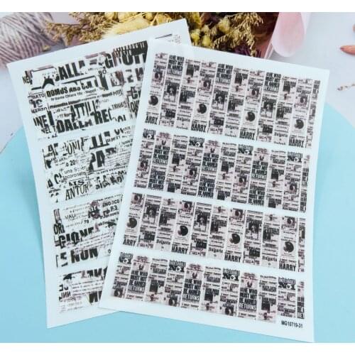 DIY Japanese Style Fashion Hot Selling Nail Stickers Thin Light Traceless New Design Vintage English Posters Dry Nail Decals