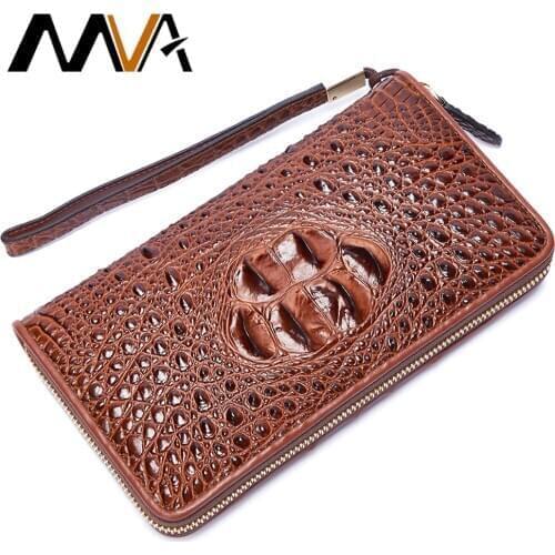 MVA Alligator Leather Wallet For Men Long Business Man Clutch Purse With Wrist Strap Genuine Leather Clutch Bag Men Casual 7063