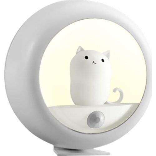 Sensor Night Lights Lovely Cat Bedroom Mini Infrared Sensing Lamp USB Rechargeable Cabinet Wall Table Hanging Light