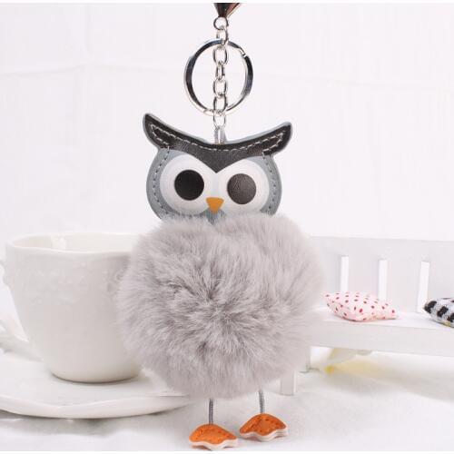 New Hot Fluffy Fur Pompom Owl Keychain Faux Rabbit Fur Ball Pom Pom Key Chain Holder Women Car Bag Keyring Jewelry Gift