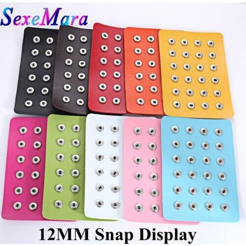 New Snap Jewelry 12MM Snap Button Display Holder 10 Colors Black Leather Snap Display for 24 PCS Glass Metal Snap Buttons