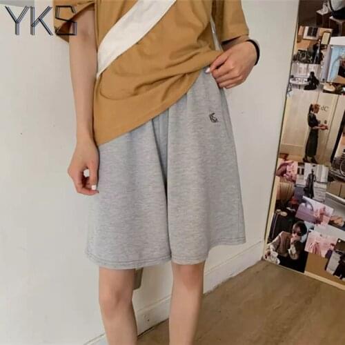 Solid Embroidery Loose Casual Students Wide-Leg Shorts Women Ins Summer BF Harajuku Simple Sport High Waist Fashion Short Female