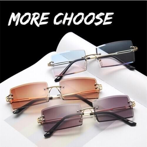 2020 New Fashion for Women Men Rimless Sunglasses Trendy Small Rectangle Glasses UV400 Sun Shades Glasses Cycling Eyewear