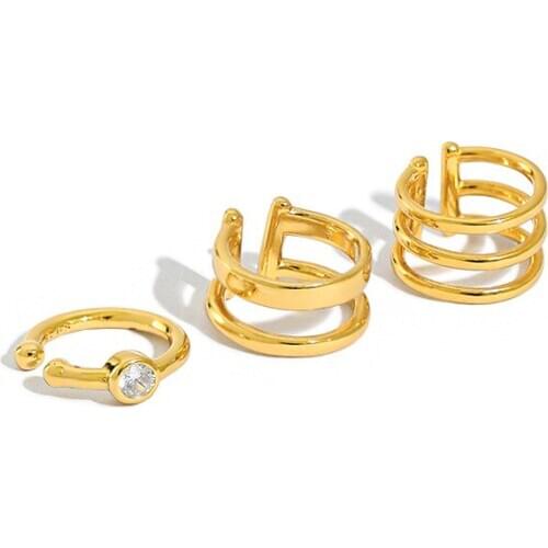 ONLY 1PC (No pierced) Authentic 925 Sterling silver White/ Gold Rows /Solitaire cz CLIP Earrings jEWELRY TLE1114