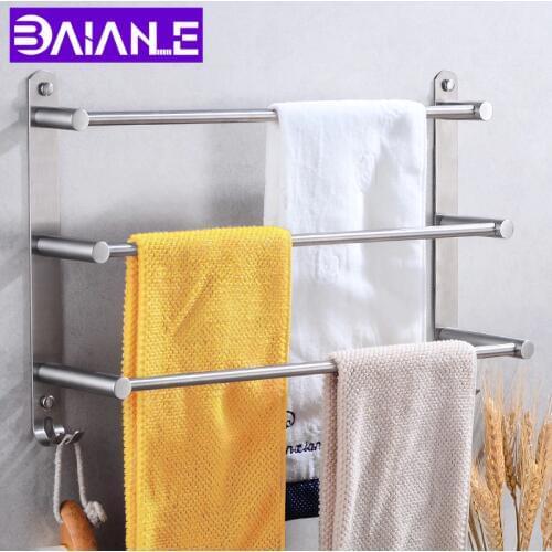 Towel Bar Holder Stainless Steel 3 Layer Towel Rack Wall Mounted Bathroom Towel Hanger with Hook Bath Shelves Corner Storage
