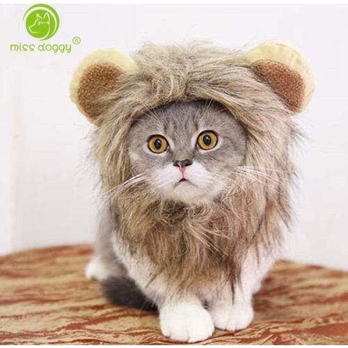 Funny Lion Wig Cap for Pet Costume Cosplay Hat for Cat Halloween Xmas Clothes Fancy Dog Cap Headgear with Ears Pet Accessories