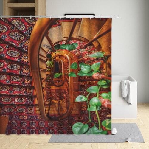 Retro Architecture Shower Curtain Town Scenery Country Style Street View Home Bathroom Decor Curtains Washable Cloth With Hooks