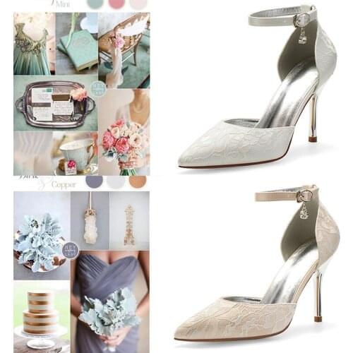 MarHermoso Ankle Strap Women Shoes Pointed Toe Bride Wedding Pumps Lace Evening Banquet High Heel Summer White