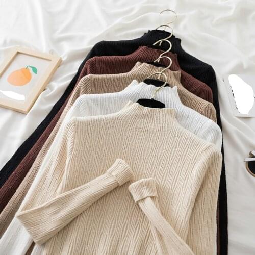 Pull Femme Autumn Winter New Half High Collar Long Sleeve Sweater Women 2021 Solid Knitted Pullover Slim Sueters De Mujer Black