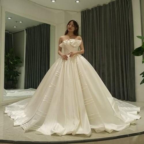 AmL 8310 wedding dress online shop celebrity gown women white civil satin Strapless Off shoulder simple muslim princess elegant