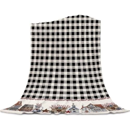 Country Star Berry Retro Black Plaid Throw Blanket Home Decoration Sofa Blanket Warm Microfiber Blankets for Bedroom