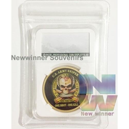 1pcs US Army Skeleton Sniper coins One Shot One Kill Coin Collection Token Art Craft With PCCB Case