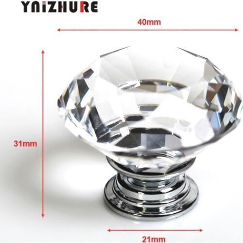 10pcs/lot 40mm Clear Diamond Shape Crystal Glass Pull Handle Cupboard Cabinet Drawer Door Furniture Knob SJ-1012