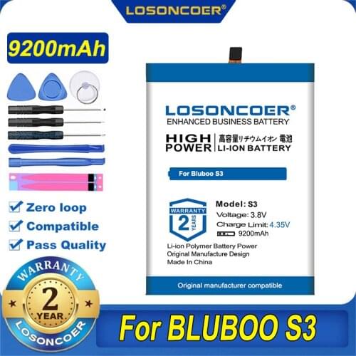 100% Original LOSONCOER 9200mAh Battery For BLUBOO S3 Battery