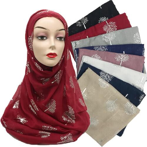 2020 NEW women square muslim hijab scarf femme musulman silver flower soft solid viscose headscarf islamic hijab cover-up
