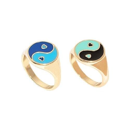 2021 Ins Trendy Gold Chinese Yin Yang Tai Ji Blue Enamel Geometric Minimalism Finger Rings Korean Fashion Women Party Jewelry