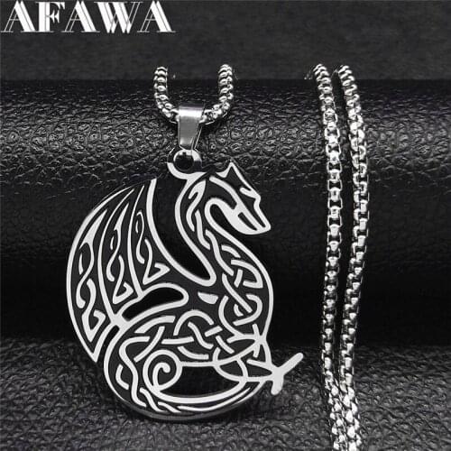 2021 Irish Knot Dragon Stainless Steel Statement Necklaces Men Silver Color Necklaces Jewelry colier acier inoxydable N3645S02