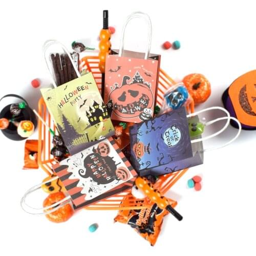 25PCS Halloween Candy Paper Bag Spot Mini Color Kraft Paper Halloween Theme Party Gifts Paper Bags Halloween Candy Bags