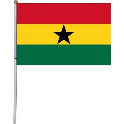 Free shipping xvggdg 100pcs 14 * 21cm National Flag Ghana hand flags with plastic flagpole Polyester Printing flag