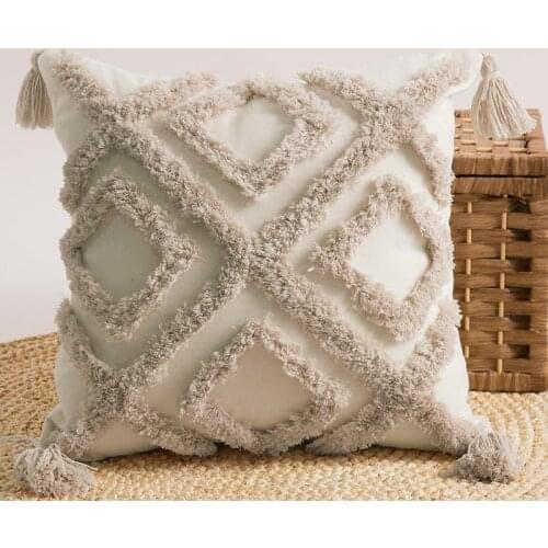 Morroccan Style Cushion Cover Beige Boho Pillowcase With Tassels Home Decor Handmade Woven Pillowcase For Sofa Living Room