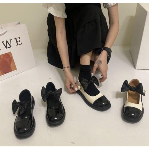 2021 New Block Heel Square Head Closed Head Sandal Women Shoes French Mary Jane Single Shoe Bowknot Small Leather Shoes