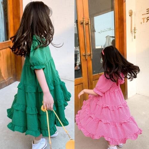 Children Lace Dress Summer Girl Cake Skirt Open Back Plaid Skirt Children Skirt Children Clothing