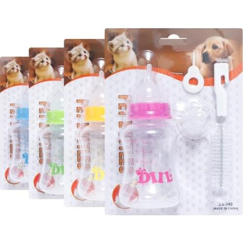 Pet Dog Feeding Bottle Set Silicone Nipple Cleaning Brush Cat Nursing Bottle With Scale Thermostability Pet Accessories 150ml