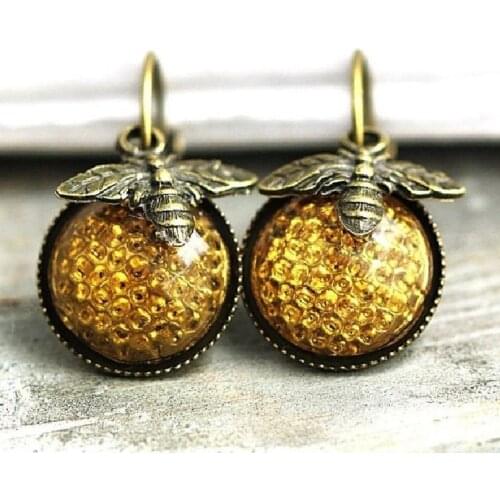 European and American New Style Cross-border Fashion Creative Retro Insect Bee Earrings Glass Honeycomb Earrings