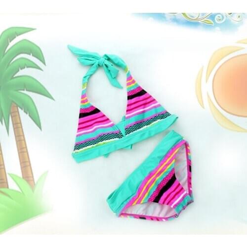 Funfeliz 6-16 years Girls Bikini Set Striped Kids Swimsuit 2018 Girl Two pieces Swimsuit Split Bathing Suit Children Swim Wear