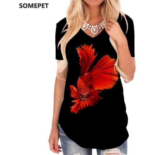 SOMEPET Fish T Shirt Women Animal V-neck Tshirt Novelty Tshirts Printed Harajuku T-shirts 3d Womens Clothing Punk Rock Cool