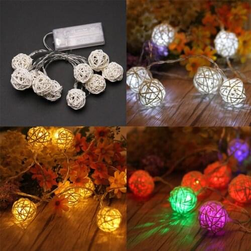 Birthday Party Home Garden Decor String Lights Warm White Christmas Tree Ornaments Indoor LED Light 10 Rattan Ball