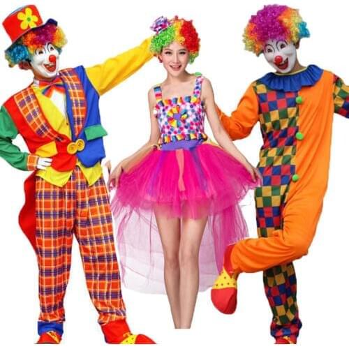 Halloween Sexy Fantasy Clown Dress Funny Circus Fairy Princess Cosplay Costumes Women Men Carnival Party Rainbow Clothes Adult