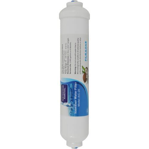 Icemaker Refrigerator Dispenser Drinking Replacement Filter, Inline Coconut Carbon Block Filter, 2" Diameter x 10" L, 1/4" QC
