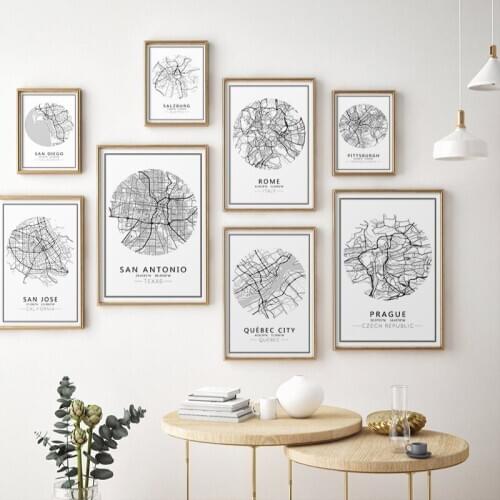 Modern New York Paris London City World Maps Black White Canvas Painting Poster and Print Wall Art Picture Nordic Home Decor