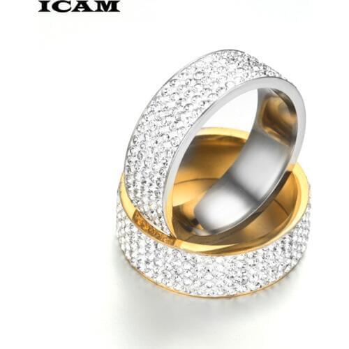 ICAM Stainless Steel 5 Rows Crystal Rings for Women 8mm Wedding bands Fashion Jewelry