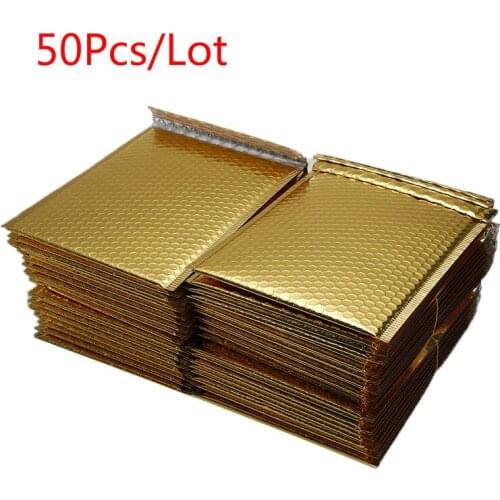 50 PCS/Lot Gold Plating Paper Bubble Envelopes Bags Different Specifications Mailers Padded Shipping Envelope Bubble Mailing Bag