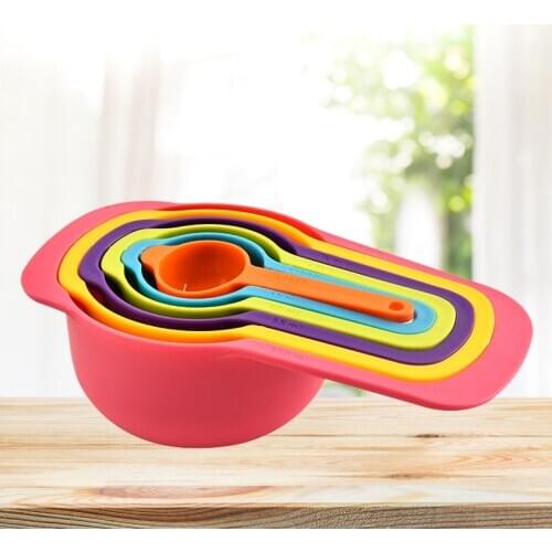 6 Pcs Kitchen Measuring Cup Plastic Rainbow Color Stackable Combination Measuring Spoon Kitchen Accessories Tools