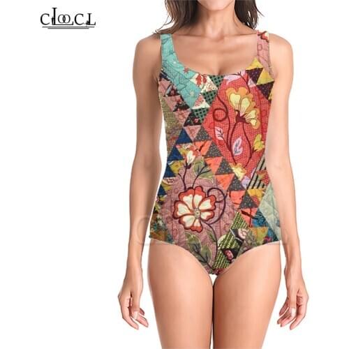 CLOOCL Colorful Retro Geometric Flowers 3D Print Sleeveless Sexy One Piece Swimwear Summer Girls Ladies Beach Swimsuits