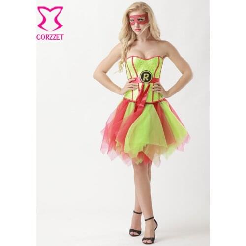 Supergirl Fancy Dress Sequins Corset Skirt Mask Burlesque Outfits Anime Cosplay Robin Superhero Costume Halloween Sexy Costumes