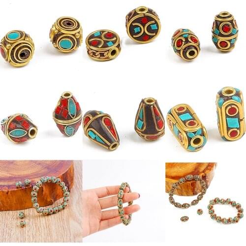 10PCS ethnic copper beads cameo for DIY vintage bracelet earrings necklace gift filigree Jewelry Making accessories