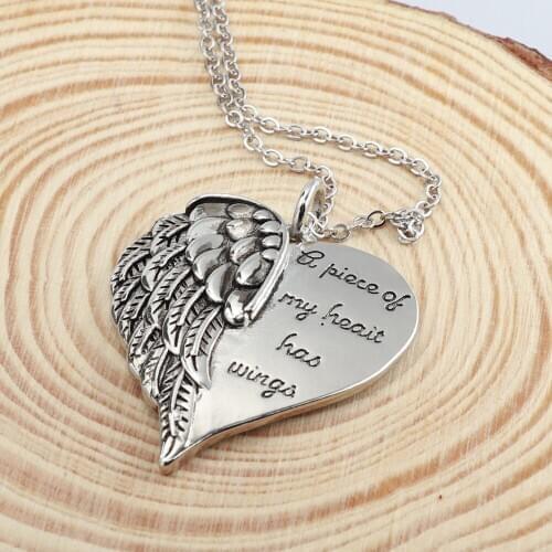 Fashion Heart Wings Pendant Necklace Carving Letters Europe America Charm Fine Jewelry For Women Wedding Valentines Day Gifts