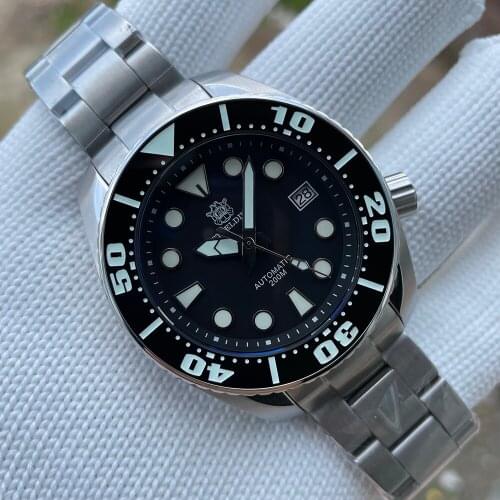 2021Steeldive Mens Dive Watch Black Dial Stainless Steel Case 200M Water Resistance Sapphire NH35 Automatic Movement Wristwatch